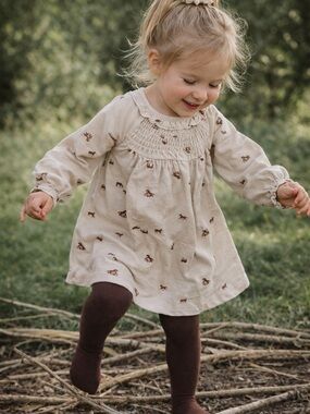 Modern Moments by Gerber Beige Smocked Dress with Brown Tights.  2 Piece Set.